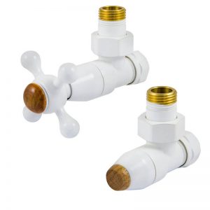 Комплект клапанов с ручной регулировкой Schlosser Elegant Style для пластиковых труб GZ 1/2 х 16х2 белый (угловой с деревом)